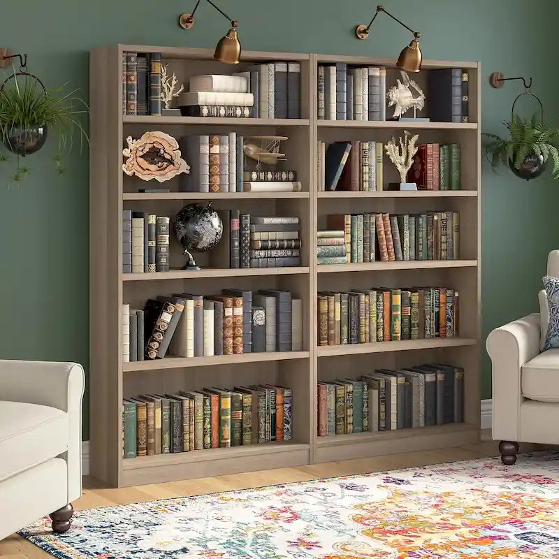 Bibliothèque haute à 5 étagères en bois de cerisier naturel, meuble de rangement et d'exposition