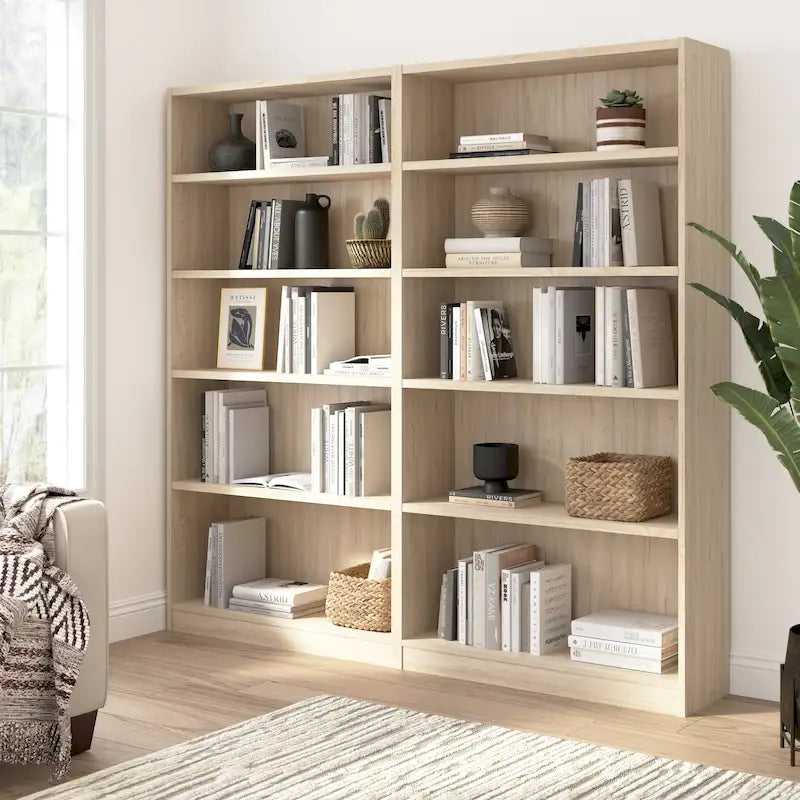 Bibliothèque haute à 5 étagères en bois de cerisier naturel, meuble de rangement et d'exposition