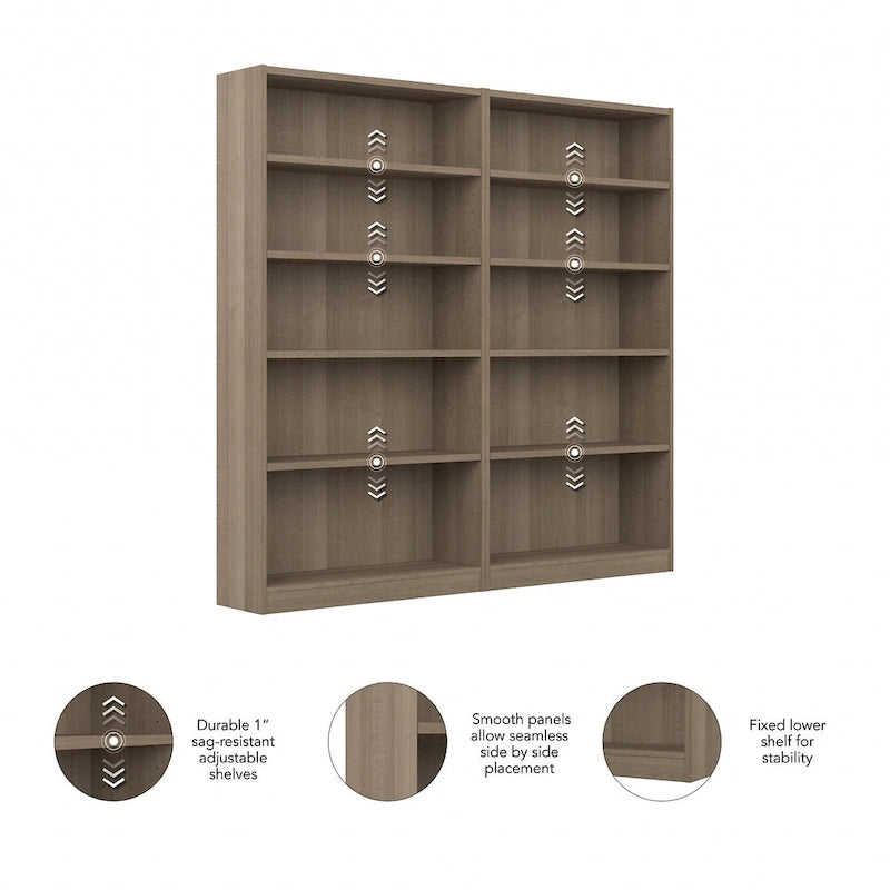 Bibliothèque haute à 5 étagères en bois de cerisier naturel, meuble de rangement et d'exposition