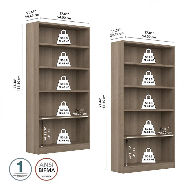 Bibliothèque haute à 5 étagères en bois de cerisier naturel, meuble de rangement et d'exposition