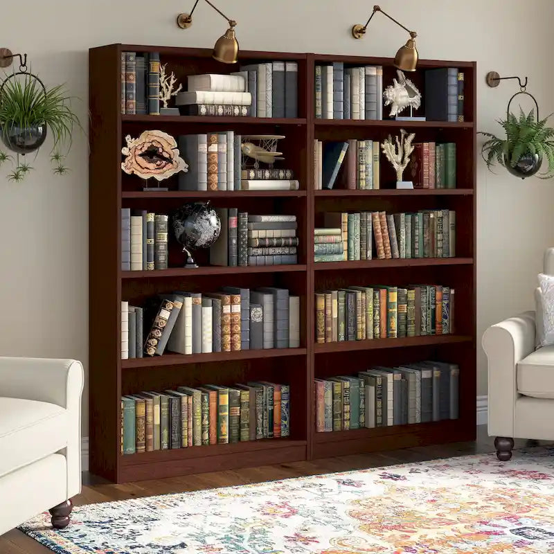 Bibliothèque haute à 5 étagères en bois de cerisier naturel, meuble de rangement et d'exposition
