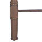 Bureau en bois sculpté deux tiroirs poignées en métal noir cadre ouvert marron classique