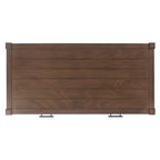 Bureau en bois sculpté deux tiroirs poignées en métal noir cadre ouvert marron classique