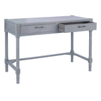 Bureau en bois sculpté deux tiroirs poignées en métal noir cadre ouvert marron classique