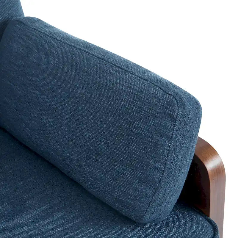 Canapé en tissu rembourré avec accoudoirs en bois massif et pieds coniques