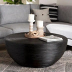 Table basse tambour ronde en rotin faite à la main, style bohème côtier pour salon
