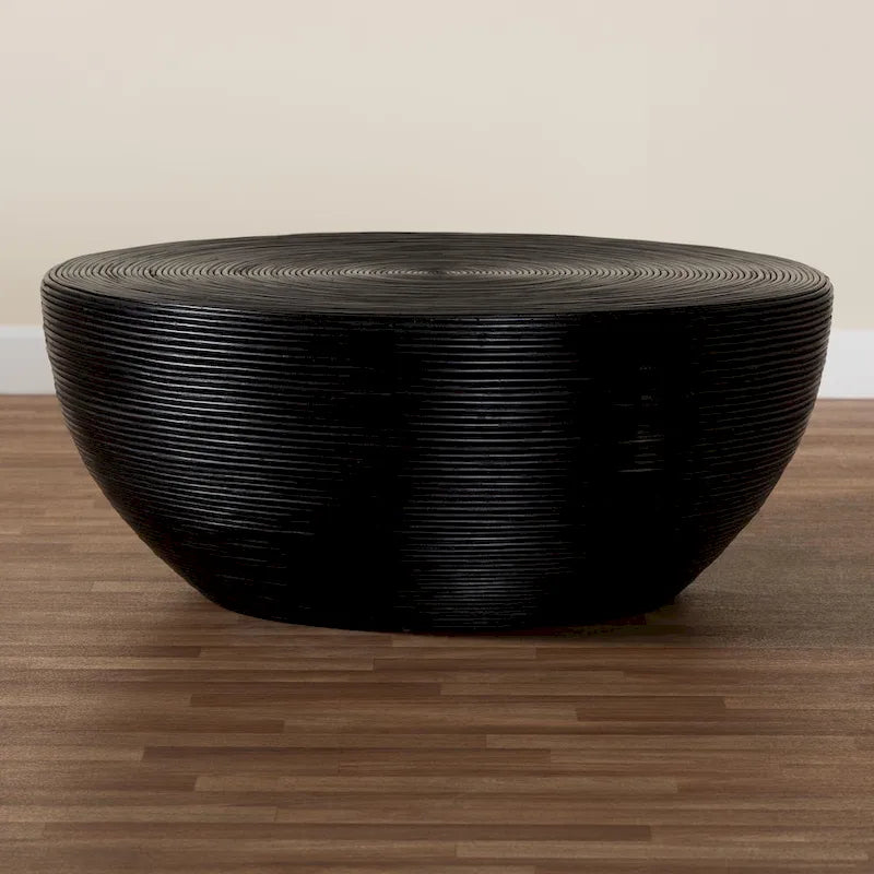Table basse tambour ronde en rotin faite à la main, style bohème côtier pour salon