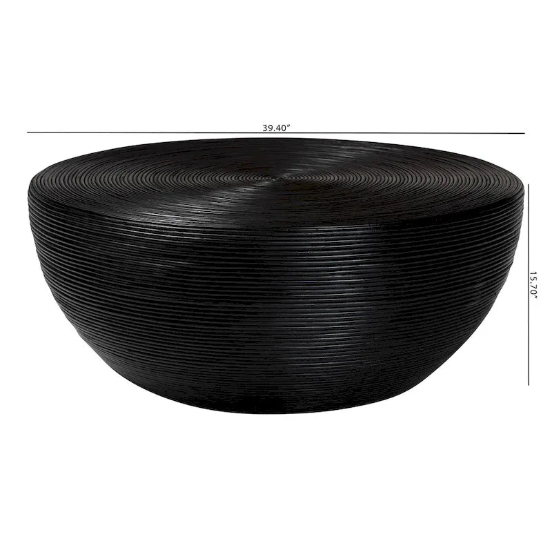 Table basse tambour ronde en rotin faite à la main, style bohème côtier pour salon