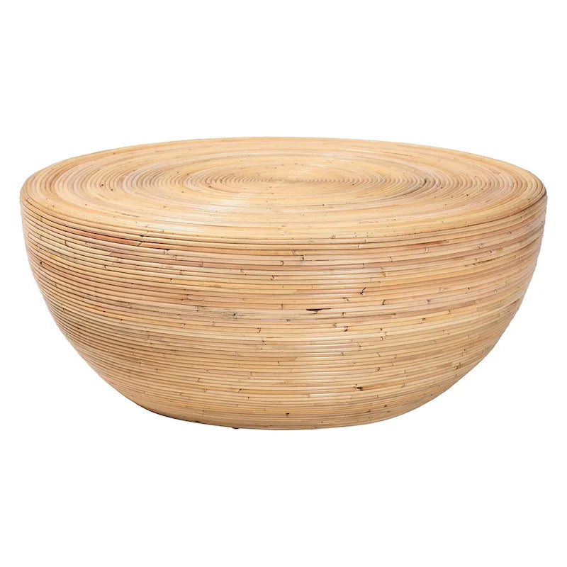 Table basse tambour ronde en rotin faite à la main, style bohème côtier pour salon