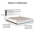 Lit de rangement moderne bicolore en bois blanc avec chargement USB intégré et tiroirs
