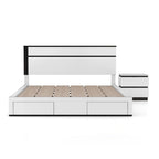 Lit de rangement moderne bicolore en bois blanc avec chargement USB intégré et tiroirs