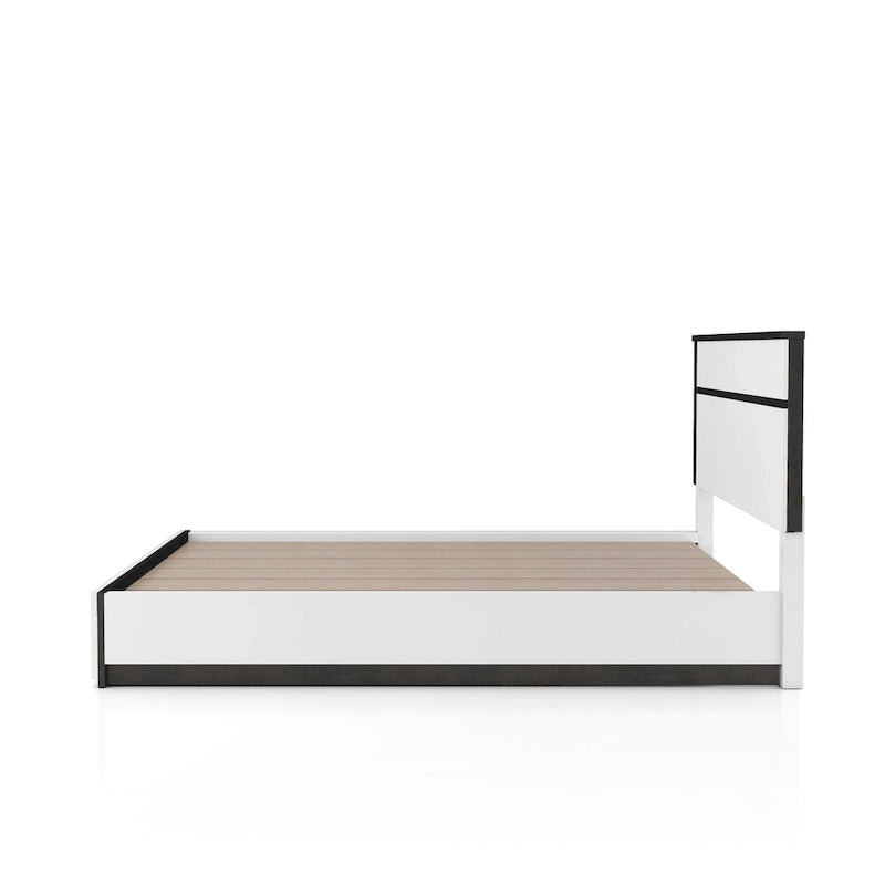 Lit de rangement moderne bicolore en bois blanc avec chargement USB intégré et tiroirs