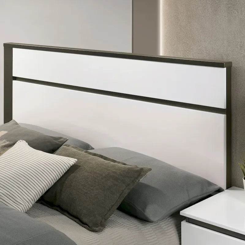 Lit de rangement moderne bicolore en bois blanc avec chargement USB intégré et tiroirs