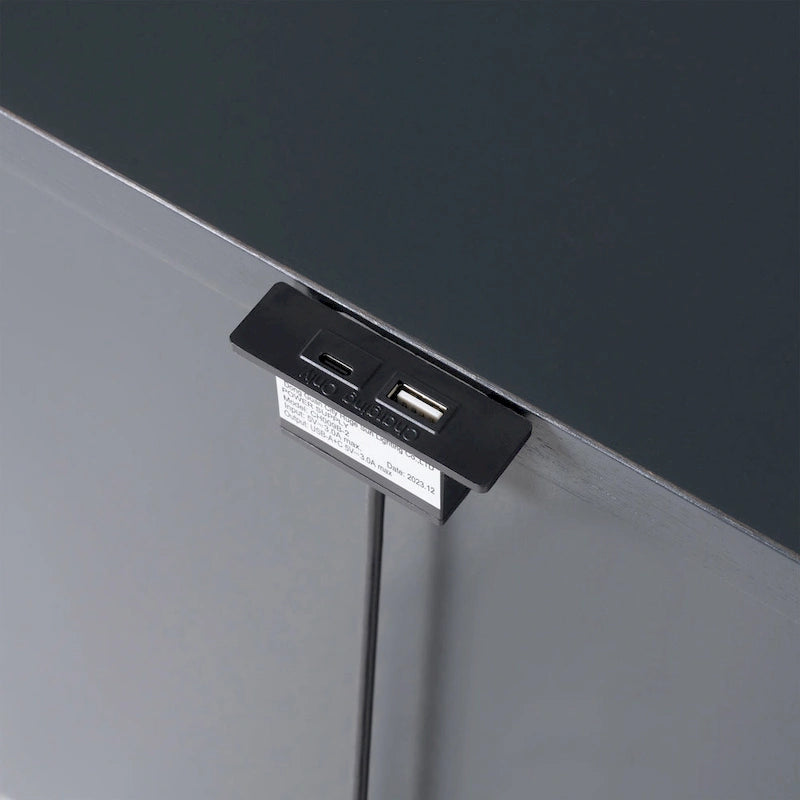 Table de chevet en bois massif 2 tiroirs Ports USB Poignées or antique Bleu malte Blanc