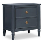 Table de chevet en bois massif 2 tiroirs Ports USB Poignées or antique Bleu malte Blanc