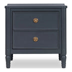Table de chevet en bois massif 2 tiroirs Ports USB Poignées or antique Bleu malte Blanc