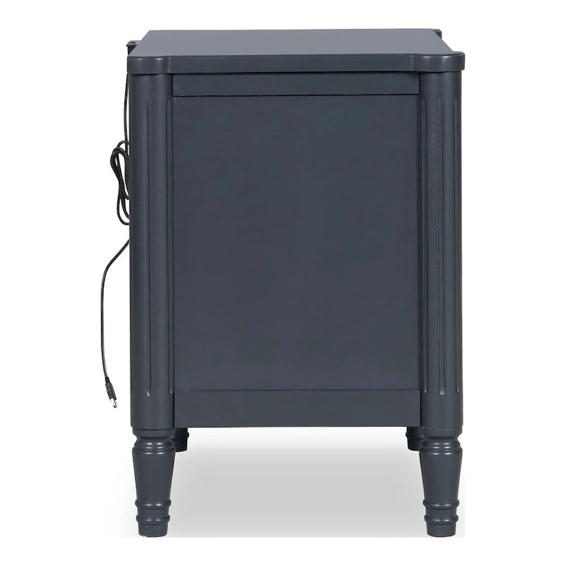 Table de chevet en bois massif 2 tiroirs Ports USB Poignées or antique Bleu malte Blanc