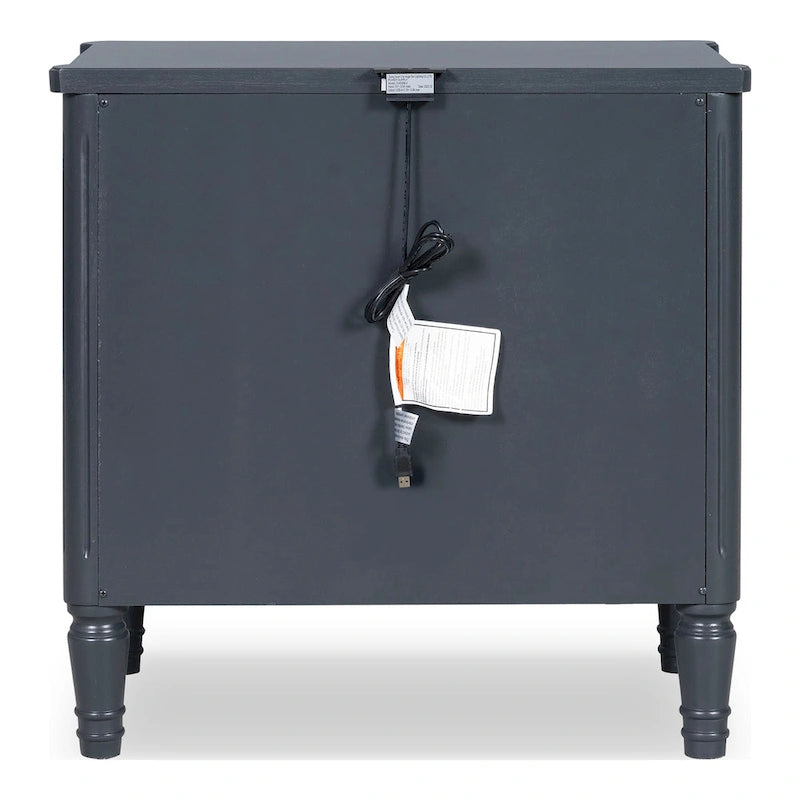 Table de chevet en bois massif 2 tiroirs Ports USB Poignées or antique Bleu malte Blanc