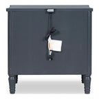 Table de chevet en bois massif 2 tiroirs Ports USB Poignées or antique Bleu malte Blanc