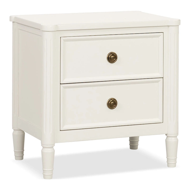 Table de chevet en bois massif 2 tiroirs Ports USB Poignées or antique Bleu malte Blanc