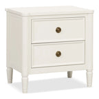 Table de chevet en bois massif 2 tiroirs Ports USB Poignées or antique Bleu malte Blanc