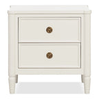 Table de chevet en bois massif 2 tiroirs Ports USB Poignées or antique Bleu malte Blanc