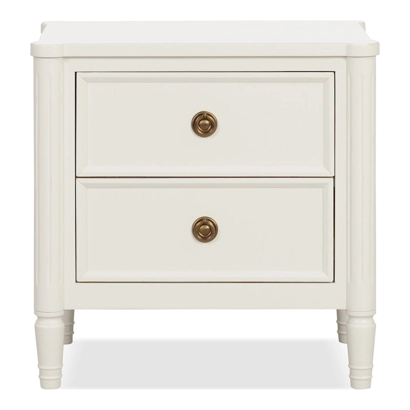 Table de chevet en bois massif 2 tiroirs Ports USB Poignées or antique Bleu malte Blanc