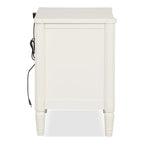 Table de chevet en bois massif 2 tiroirs Ports USB Poignées or antique Bleu malte Blanc