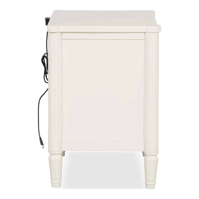 Table de chevet en bois massif 2 tiroirs Ports USB Poignées or antique Bleu malte Blanc