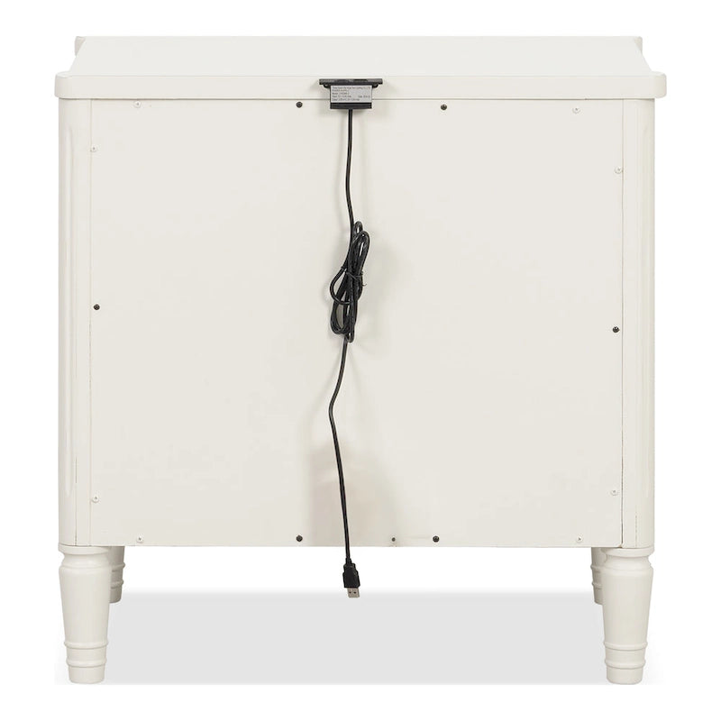 Table de chevet en bois massif 2 tiroirs Ports USB Poignées or antique Bleu malte Blanc