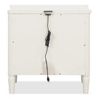 Table de chevet en bois massif 2 tiroirs Ports USB Poignées or antique Bleu malte Blanc