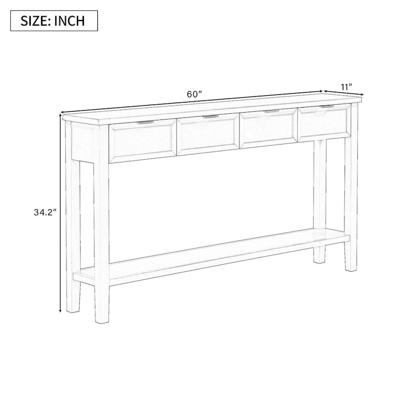 Console d'entrée moderne avec 4 tiroirs coulissants et étagère de rangement inférieure noire