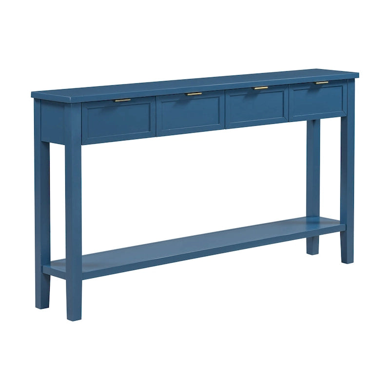 Console d'entrée moderne avec 4 tiroirs coulissants et étagère de rangement inférieure noire