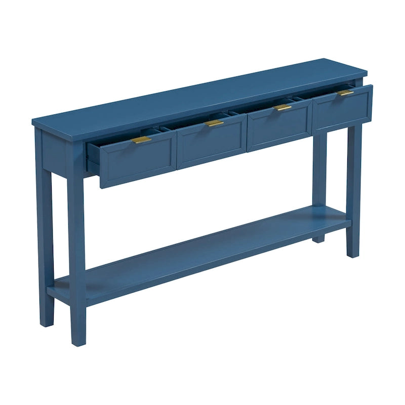 Console d'entrée moderne avec 4 tiroirs coulissants et étagère de rangement inférieure noire