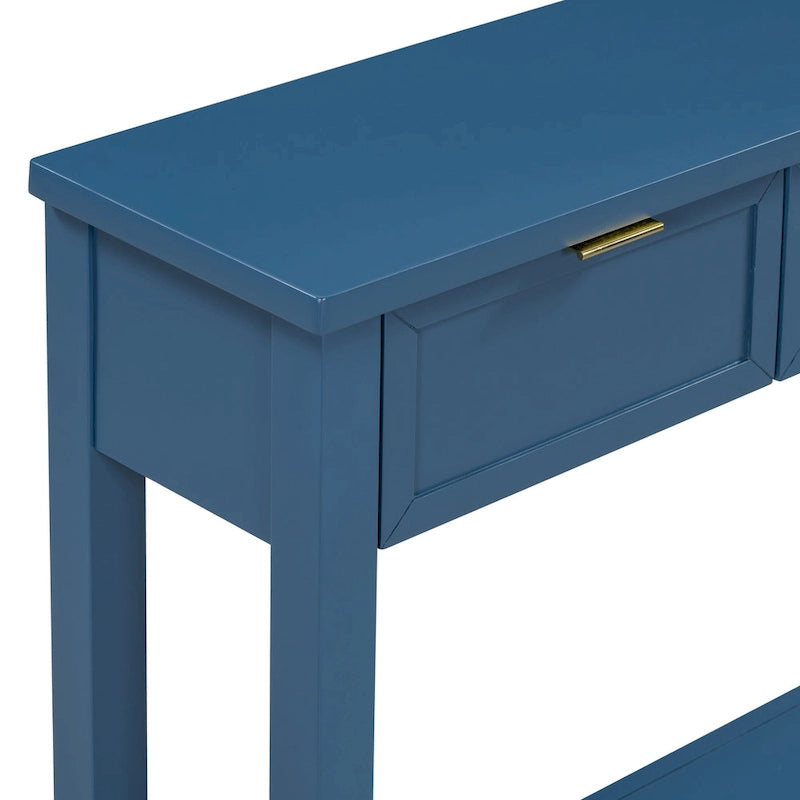 Console d'entrée moderne avec 4 tiroirs coulissants et étagère de rangement inférieure noire