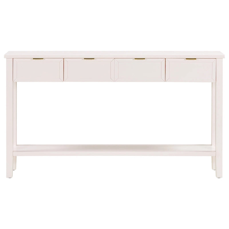 Console d'entrée moderne avec 4 tiroirs coulissants et étagère de rangement inférieure noire