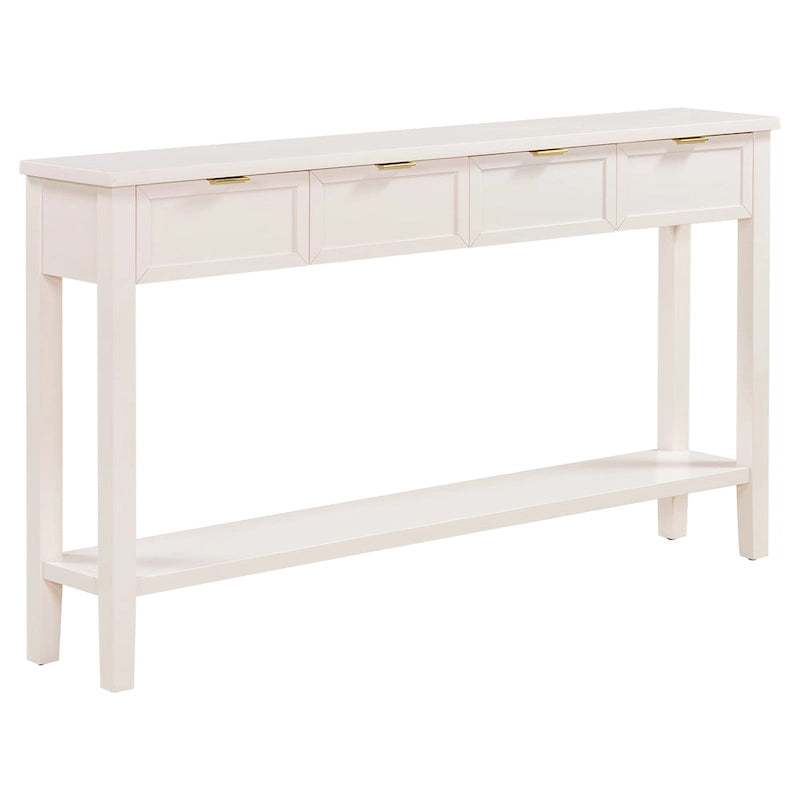 Console d'entrée moderne avec 4 tiroirs coulissants et étagère de rangement inférieure noire