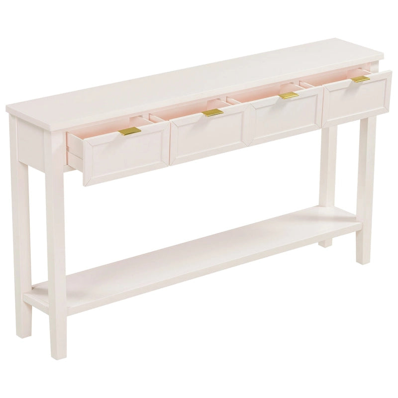 Console d'entrée moderne avec 4 tiroirs coulissants et étagère de rangement inférieure noire
