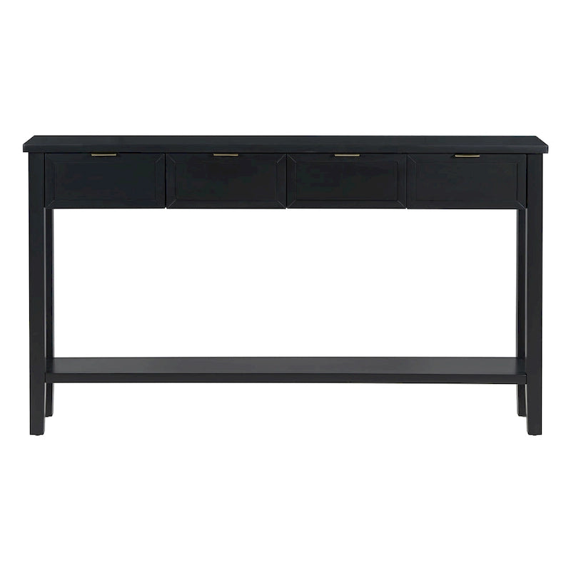 Console d'entrée moderne avec 4 tiroirs coulissants et étagère de rangement inférieure noire