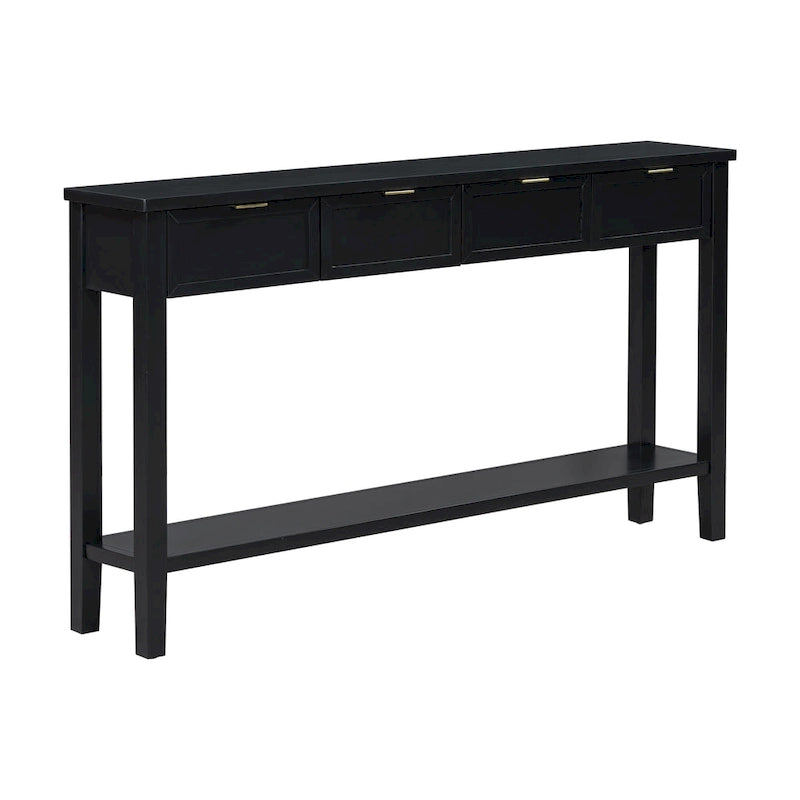 Console d'entrée moderne avec 4 tiroirs coulissants et étagère de rangement inférieure noire