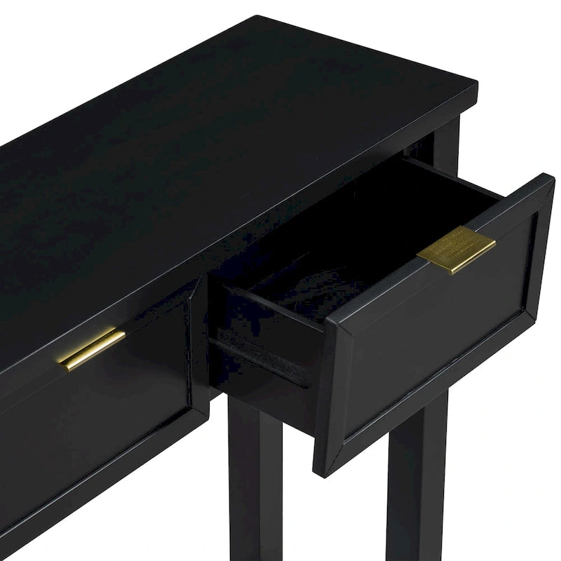 Console d'entrée moderne avec 4 tiroirs coulissants et étagère de rangement inférieure noire