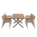 Ensemble de salle à manger extérieur extensible 7 pièces avec table extensible et 6 chaises avec accoudoirs