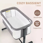 Berceau pour bébé avec roulettes - Beige / Gris / Rose, cododo, pour 1 bébé
