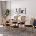 Chaise de salle à manger capitonnée en bois et cannage avec pieds cannelés, marron