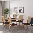 Chaise de salle à manger capitonnée en bois et cannage avec pieds cannelés, marron