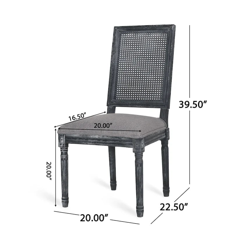 Chaise de salle à manger capitonnée en bois et cannage avec pieds cannelés, marron