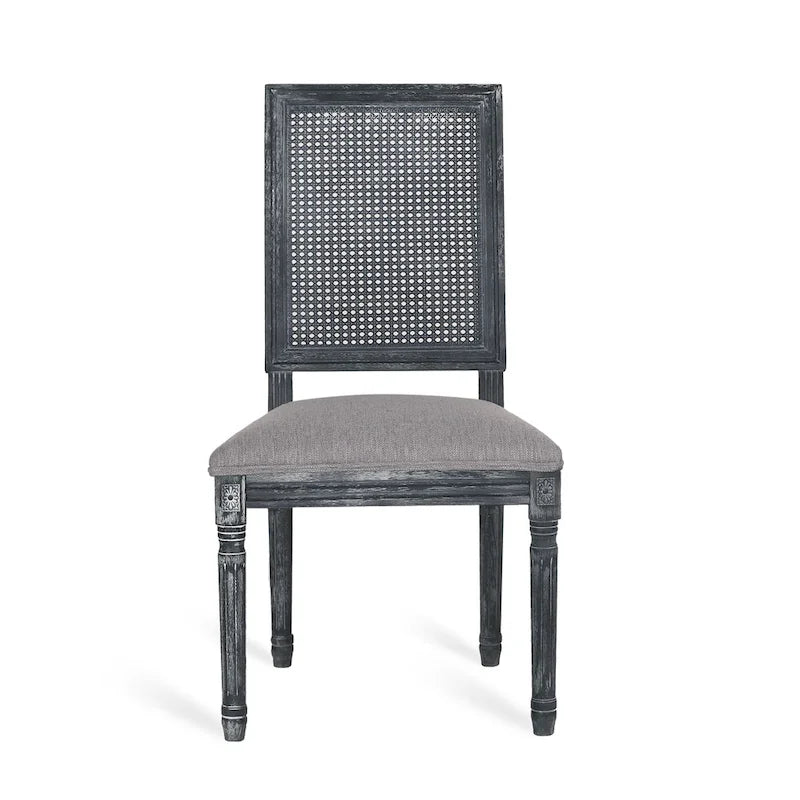 Chaise de salle à manger capitonnée en bois et cannage avec pieds cannelés, marron