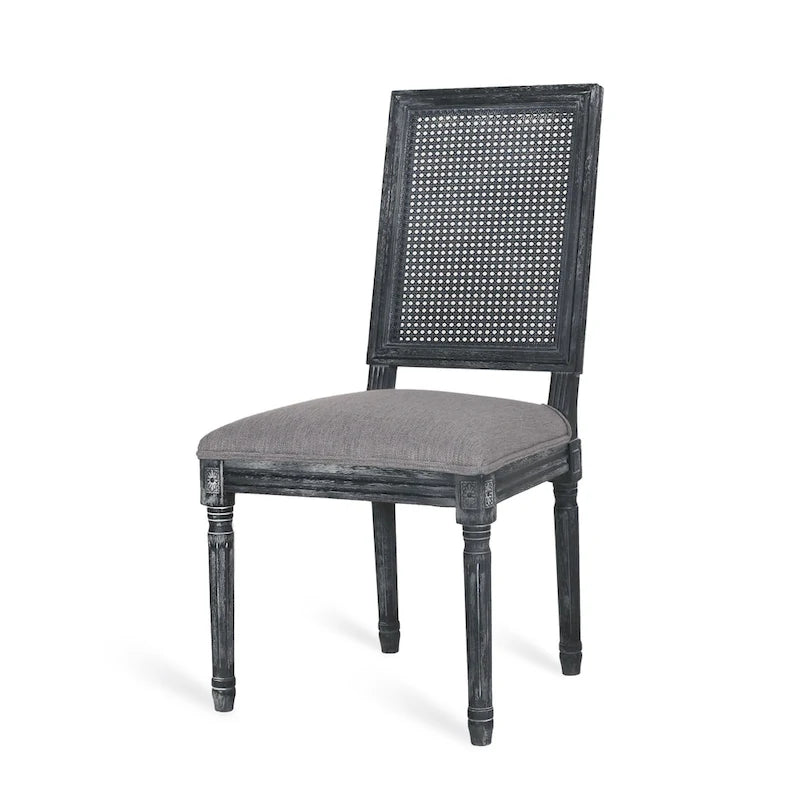 Chaise de salle à manger capitonnée en bois et cannage avec pieds cannelés, marron
