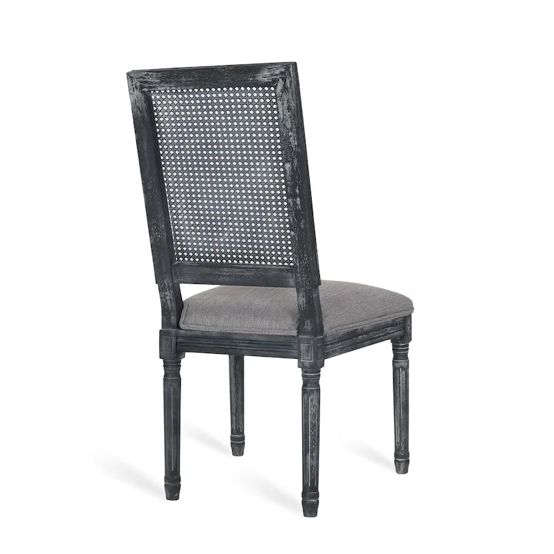Chaise de salle à manger capitonnée en bois et cannage avec pieds cannelés, marron
