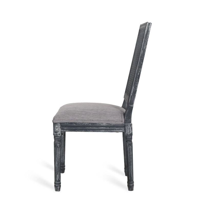 Chaise de salle à manger capitonnée en bois et cannage avec pieds cannelés, marron